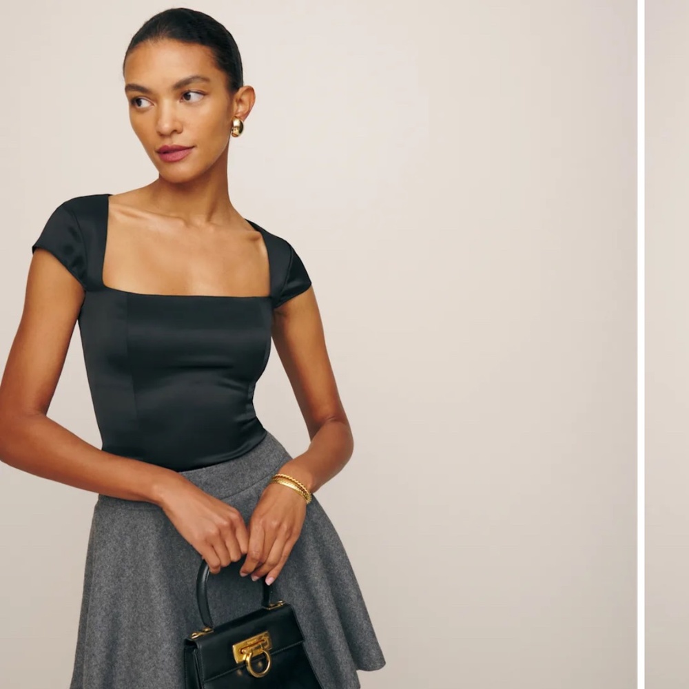 Reformation Cora Satin Top Black - Size 2